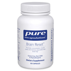 Pure Encapsulations Brain Reset vista frontal mostrando el envase y beneficios