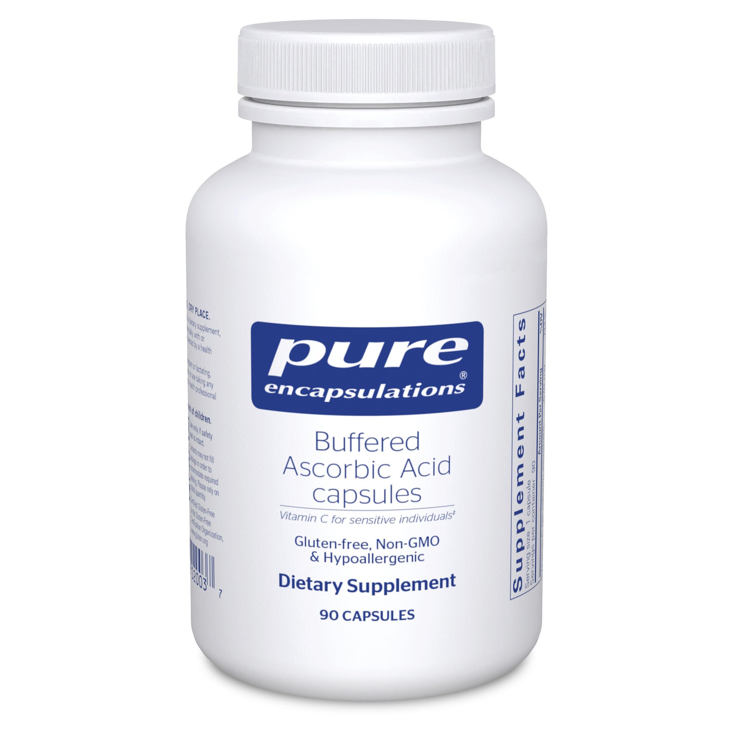 Pure Encapsulations envase frontal claro mostrando 90 cápsulas y beneficios