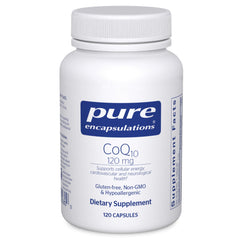 Pure Encapsulations CoQ10 vista frontal mostrando el envase y beneficios