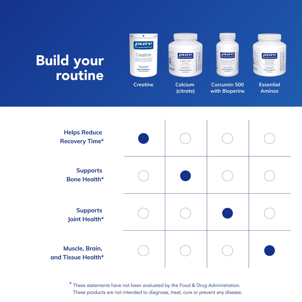 Pure Encapsulations creatine etiquetado con ingredientes y sin alérgenos detallado