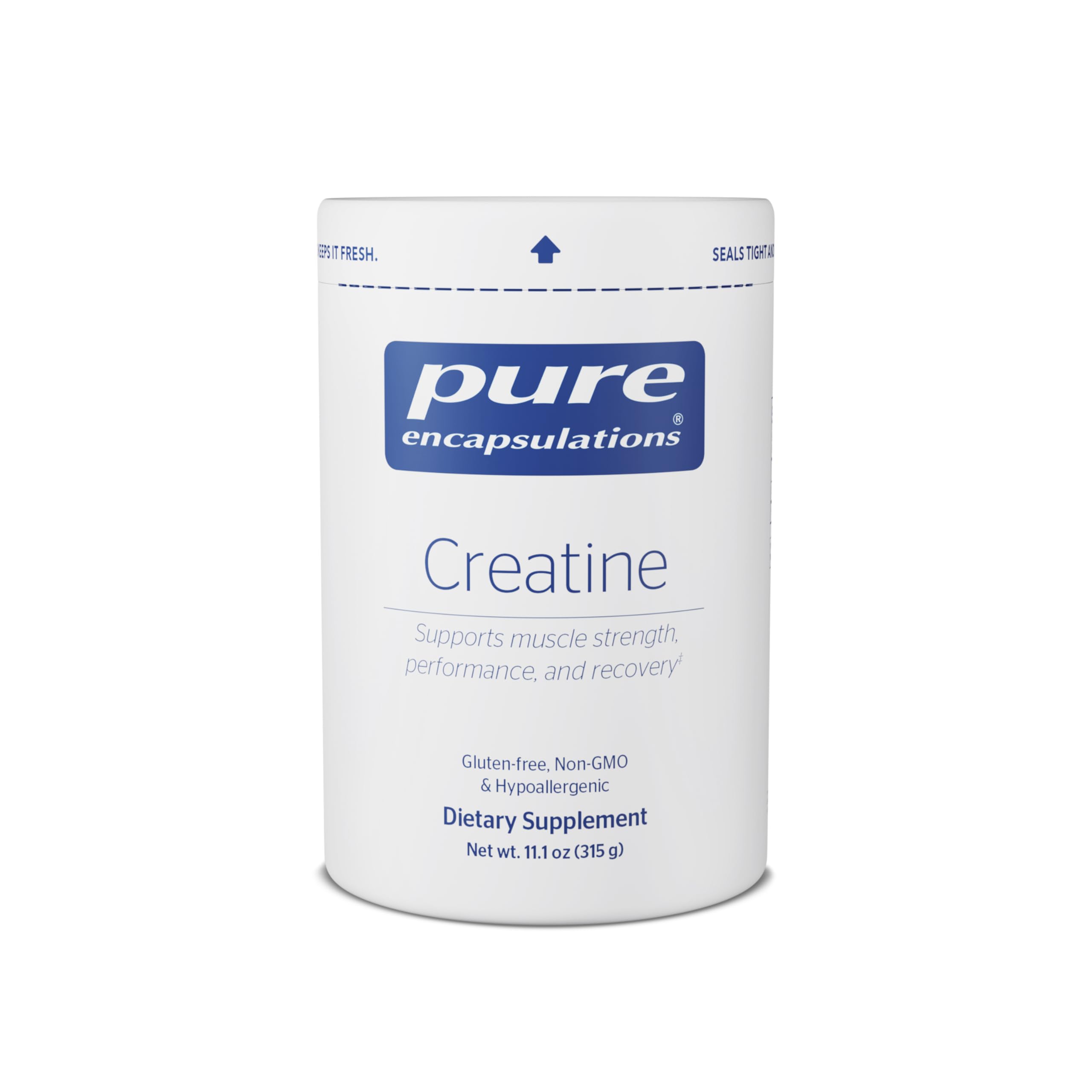 Pure Encapsulations creatine vista frontal del envase mostrando peso y marca