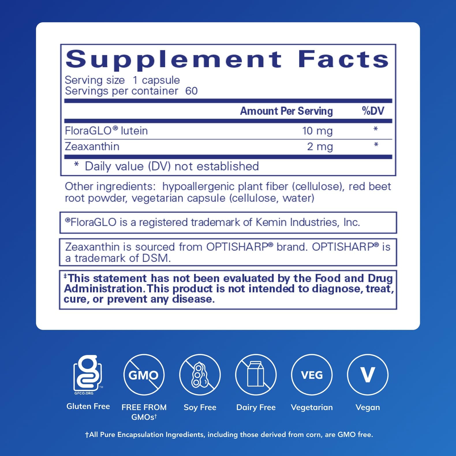 Pure Encapsulations etiqueta legible con información y confianza de calidad