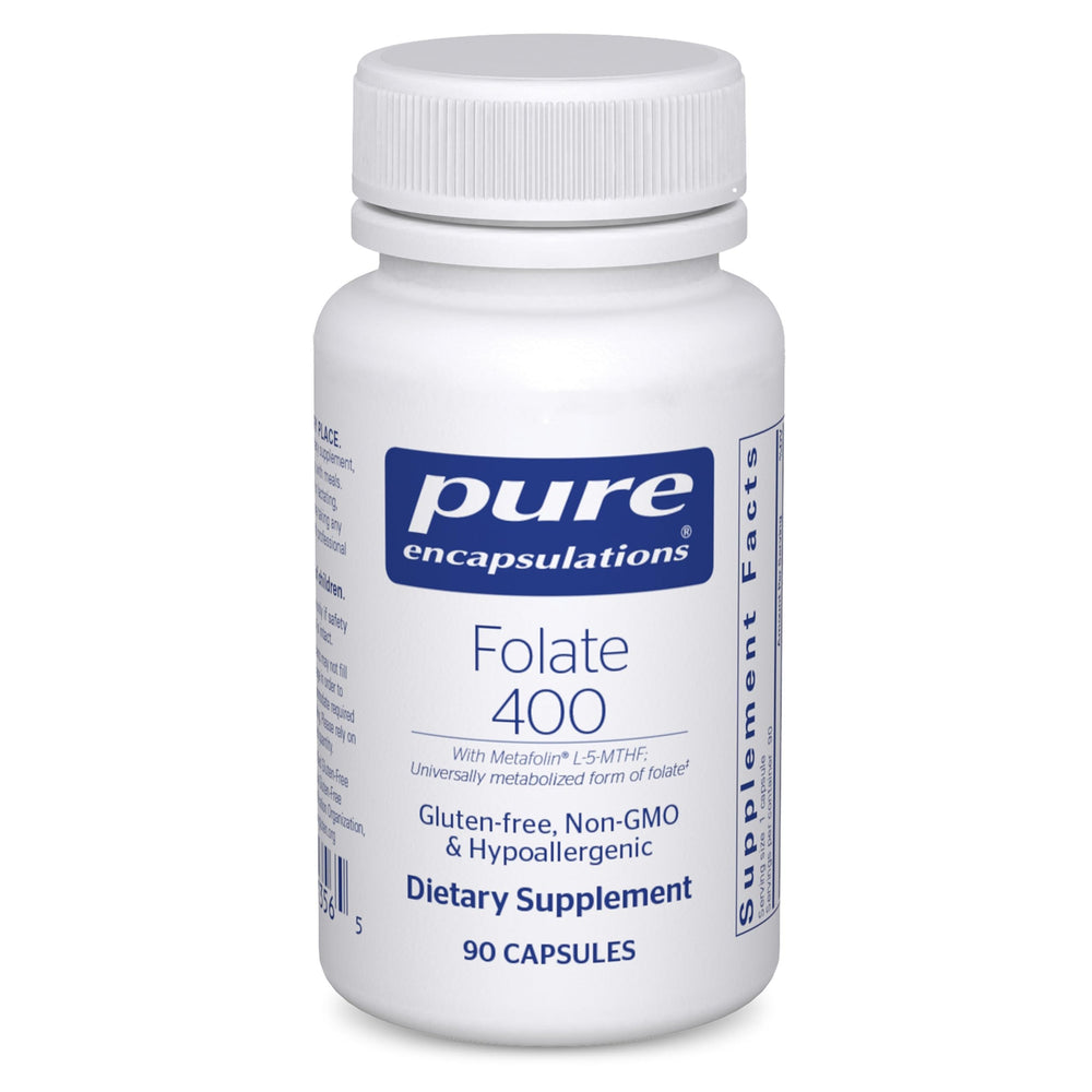 Pure Encapsulations front bottle view showing clean folate packaging and clarity
