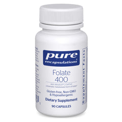 Pure Encapsulations front bottle view showing clean folate packaging and clarity