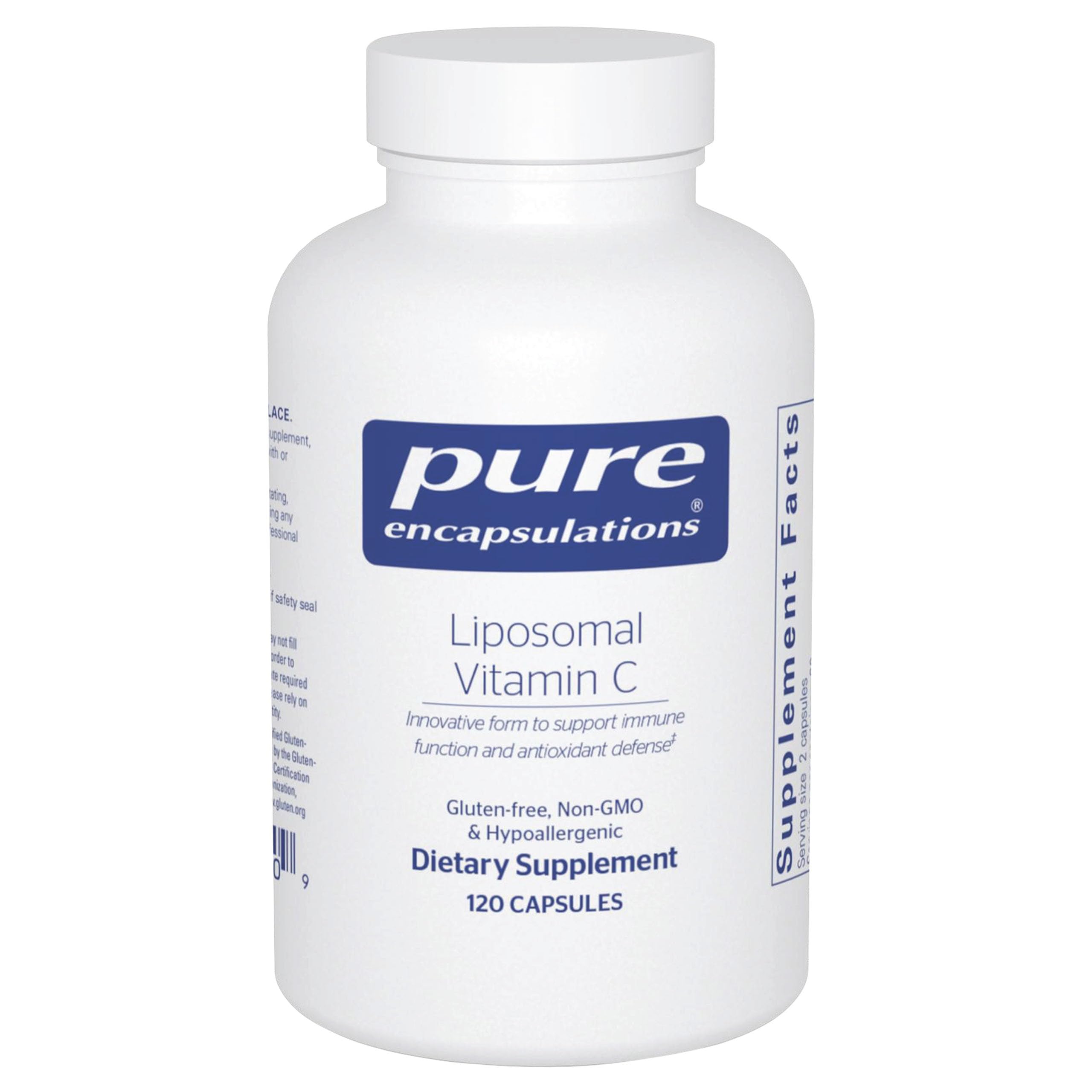 Pure Encapsulations frasco delantero mostrando etiqueta y contenedor, presenta confianza
