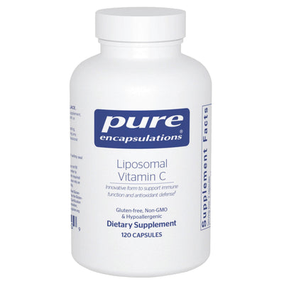 Pure Encapsulations frasco delantero mostrando etiqueta y contenedor, presenta confianza