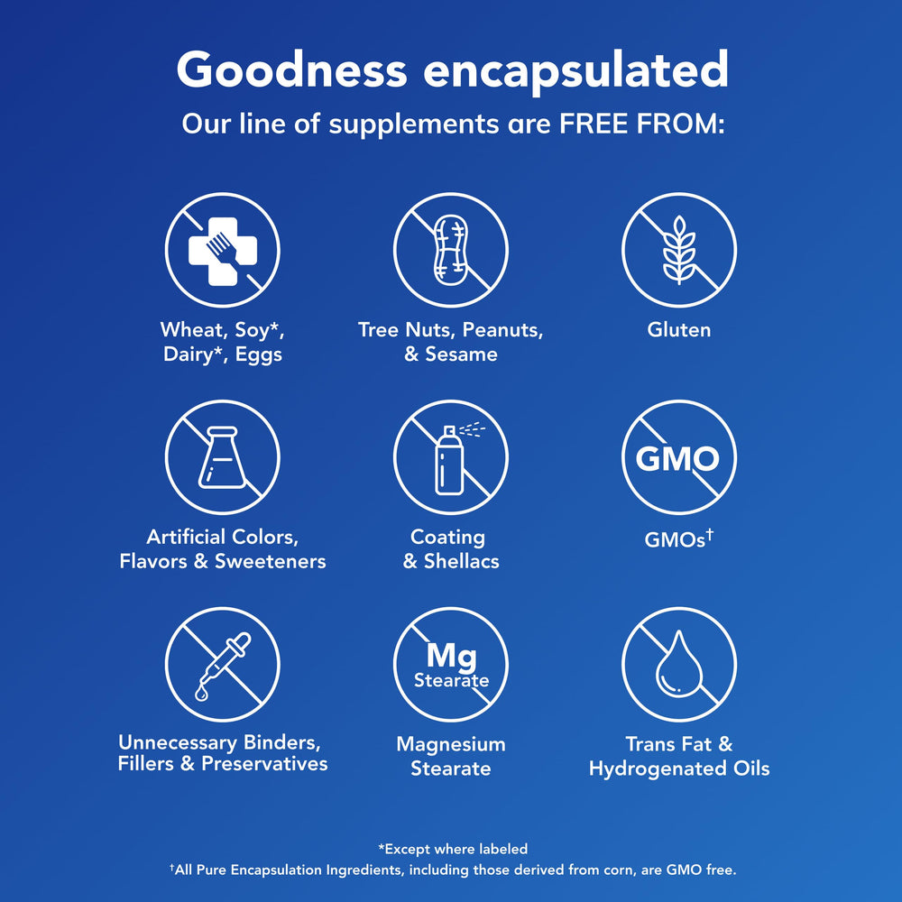 Pure Encapsulations etiqueta nutricional, información clara y trazabilidad de ingredientes