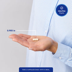 Pure Encapsulations capsule in hand demonstrating suggested serving size