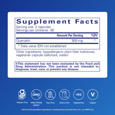 Pure Encapsulations close-up of a single quercetin capsule highlighting easy swallowing