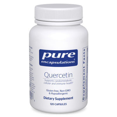 Pure Encapsulations front bottle showing clean quercetin labeling and dosage benefits