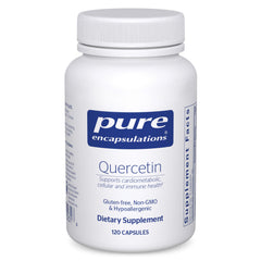 Pure Encapsulations front bottle showing clean quercetin labeling and dosage benefits
