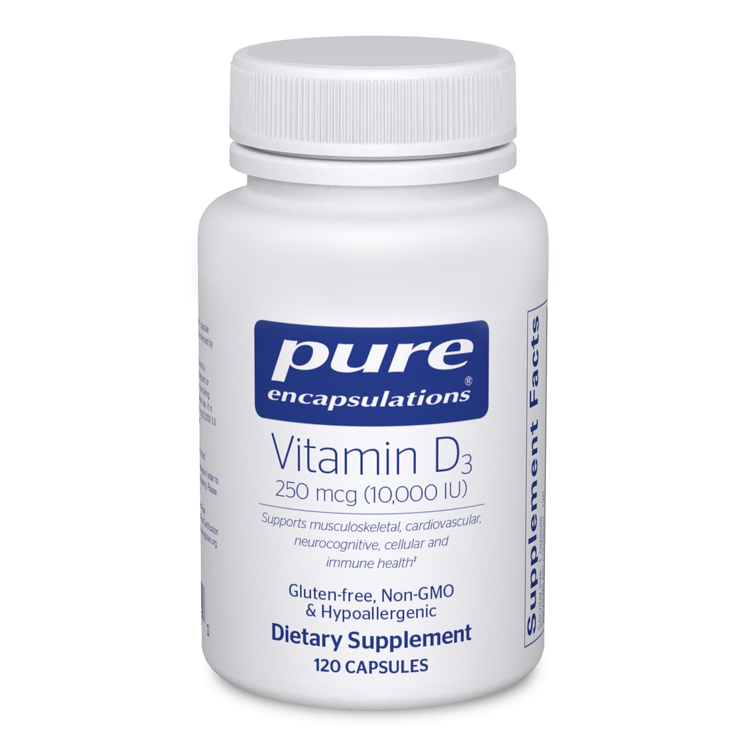 Pure Encapsulations envase frontal mostrando la vitamina D3 y su alta concentración