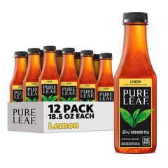 Pure Leaf botella frente con etiqueta clara mostrando té helado limón y beneficio refrescante