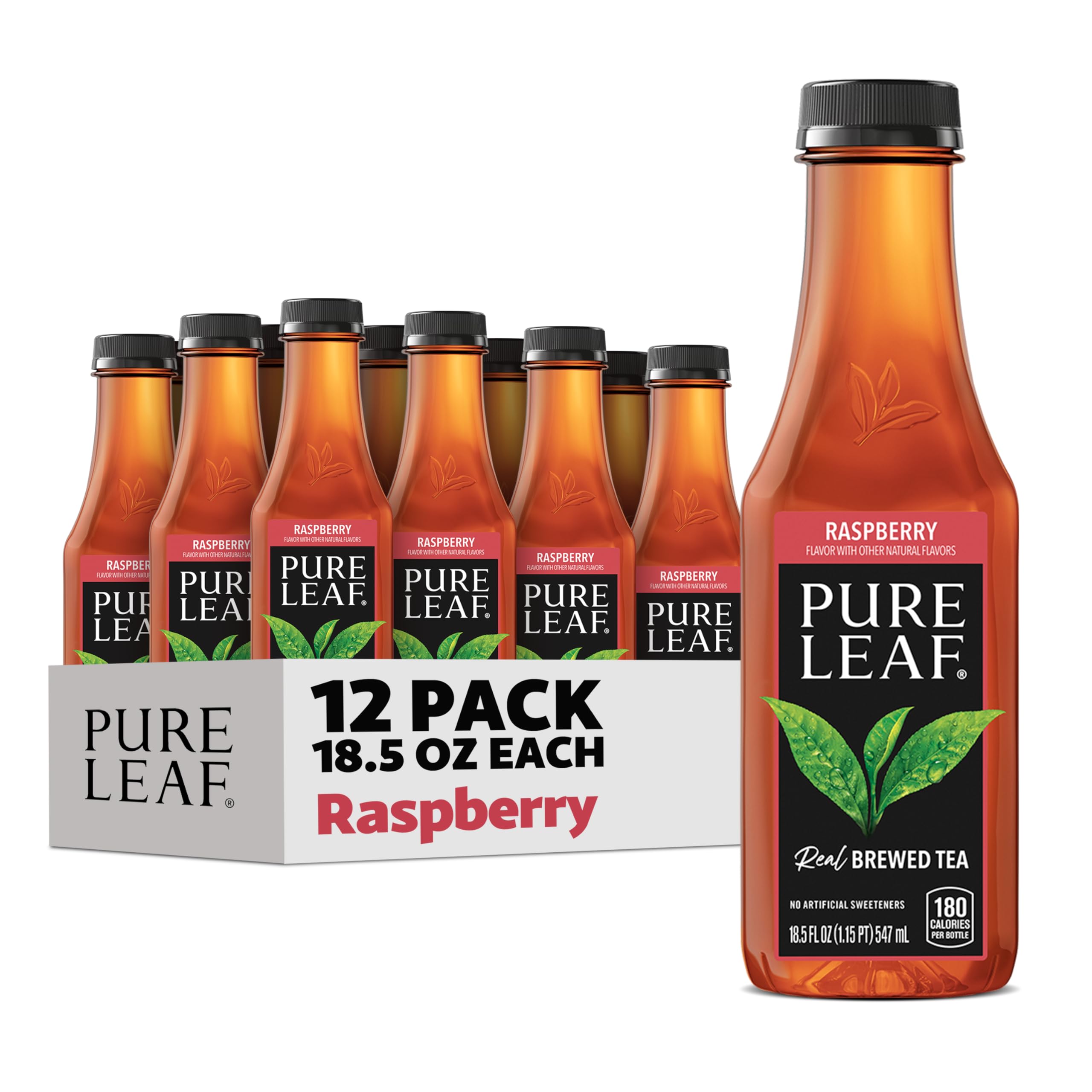 Pure Leaf vista frontal de la botella mostrando etiqueta y tamaño conveniente