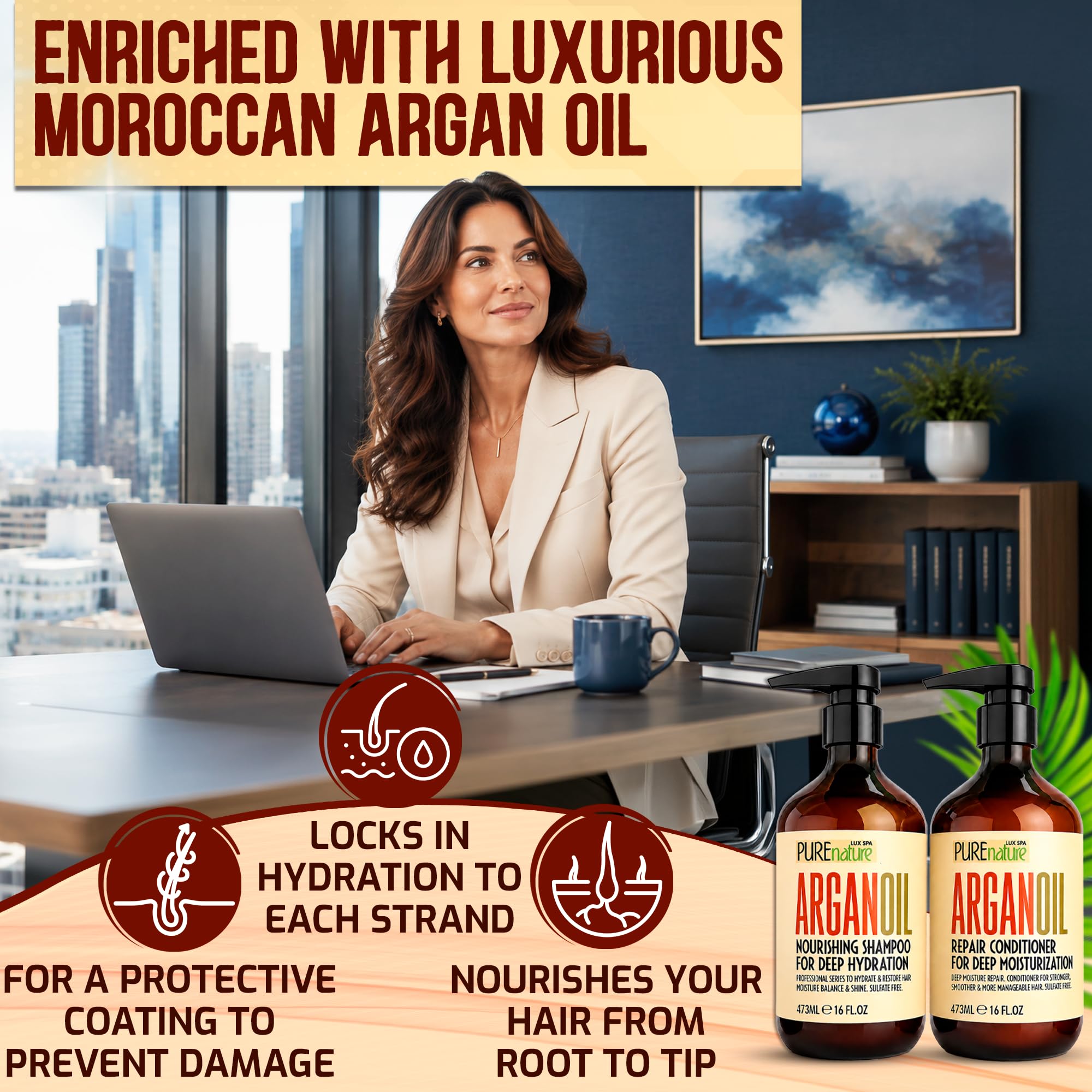 PURE NATURE LUX SPA textura cremosa del acondicionador con aceite de argán para hidratación