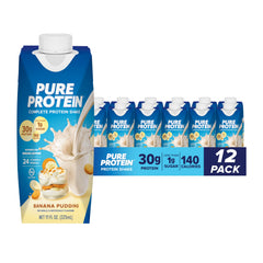 Pure Protein botella frontal Banana Pudding mostrando diseño y aporte proteico