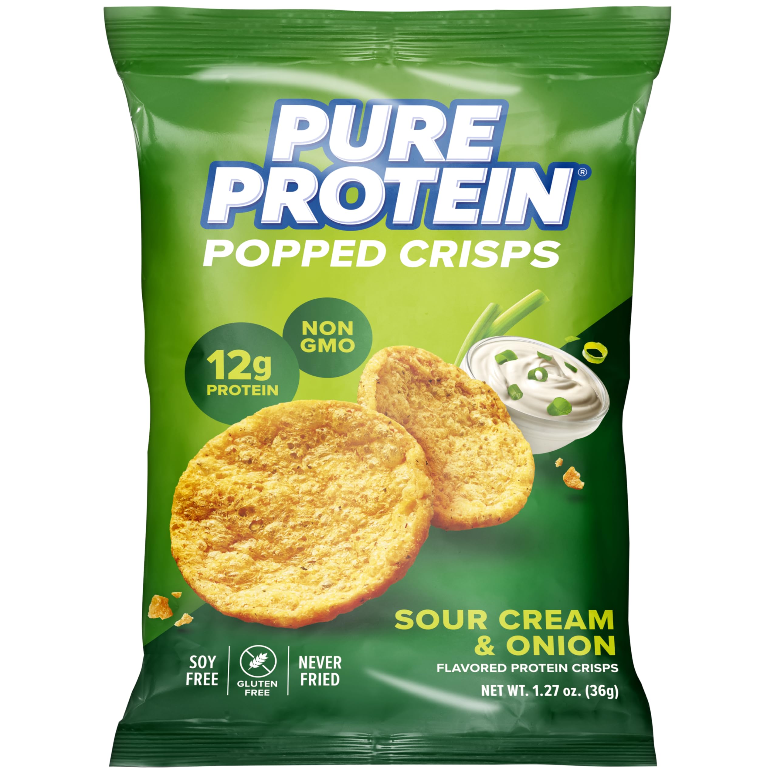 Pure Protein bolsa frontal Sour Cream & Onion muestra marca y conveniencia
