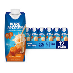 Pure Protein envase frontal con sabor salted caramel mostrando etiqueta y beneficio proteico