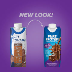 Pure Protein primer plano de textura cremosa del batido destacando sabor y consistencia