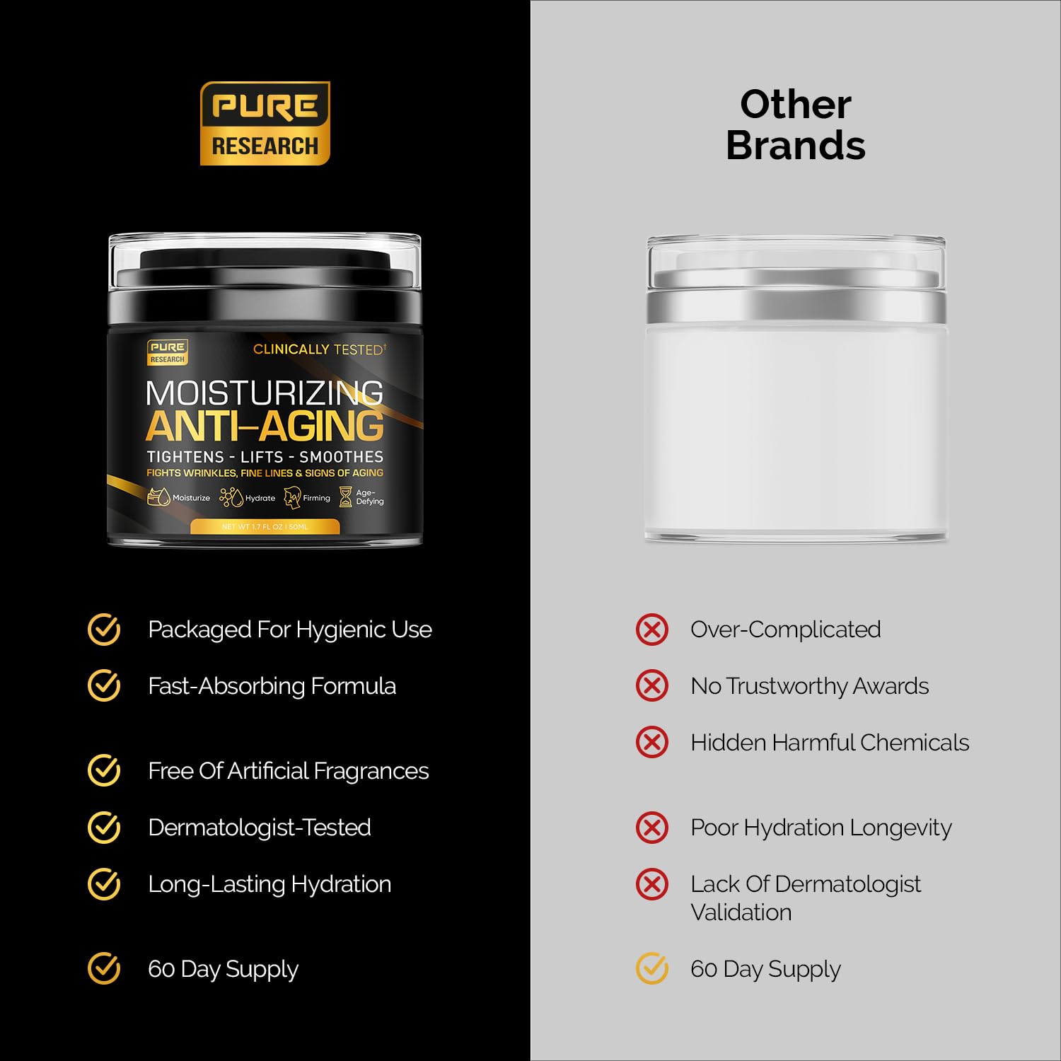 PURE RESEARCH crema en tocador para rutina diaria de cuidado masculino