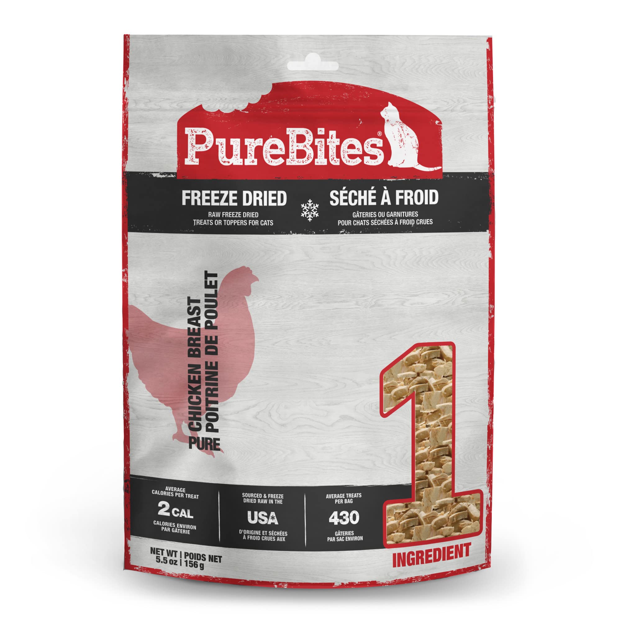 PureBites frente del empaque mostrando bolsa y diseño, garantía de ingrediente único