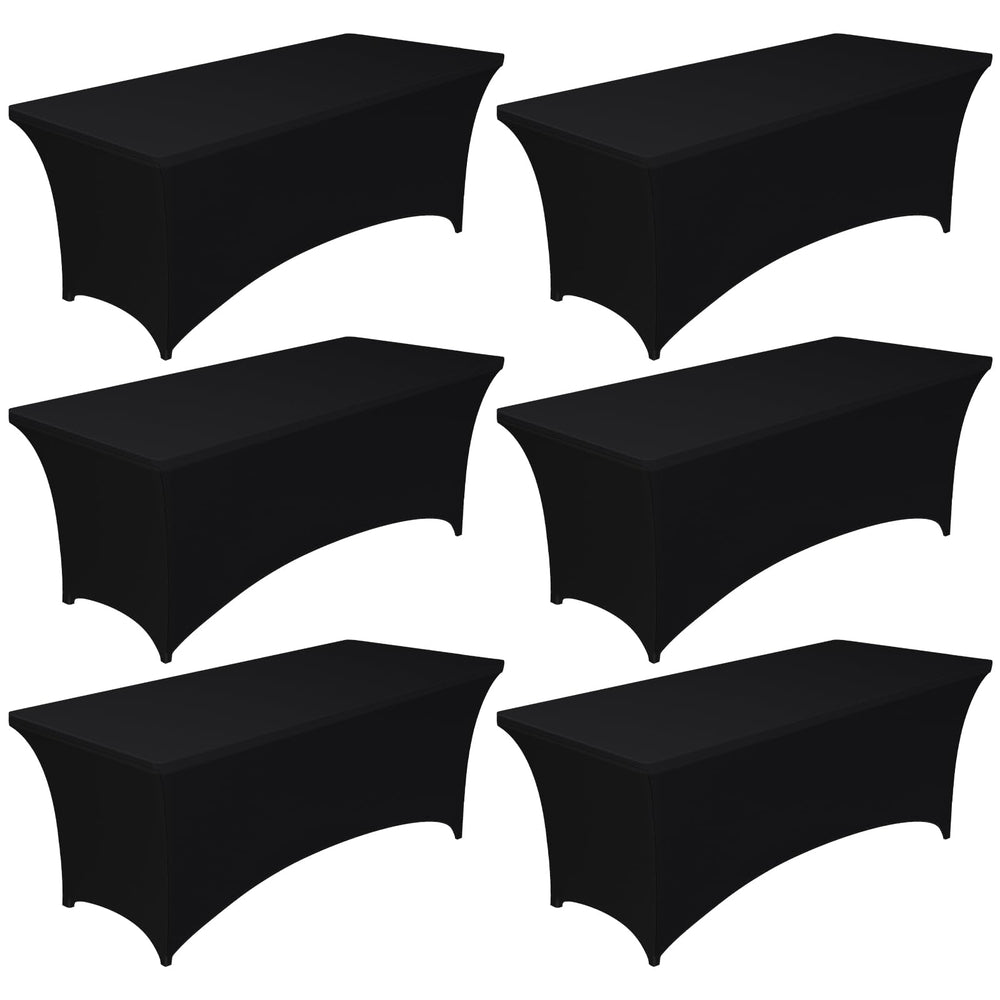 Pureegg front packaging showing six black fitted tablecloths and saving benefit