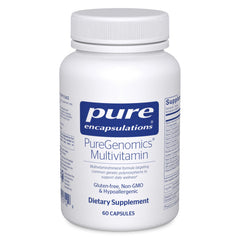 Pure Encapsulations envase frontal PureGenomics mostrando información clara y confianza
