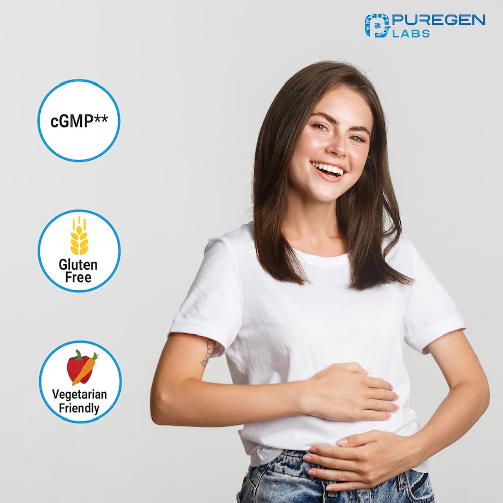P Puregen Labs bottle beside dairy meal illustrating digestive support