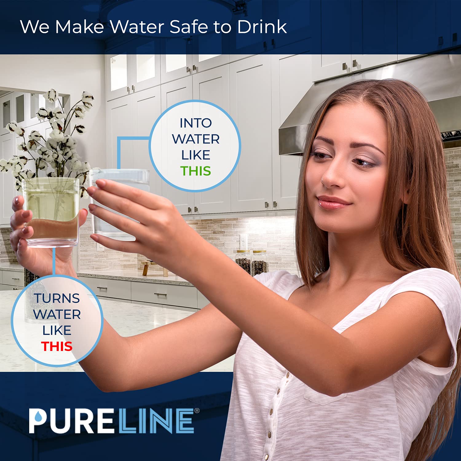 PURELINE empaque y etiqueta con certificaciones NSF visibles