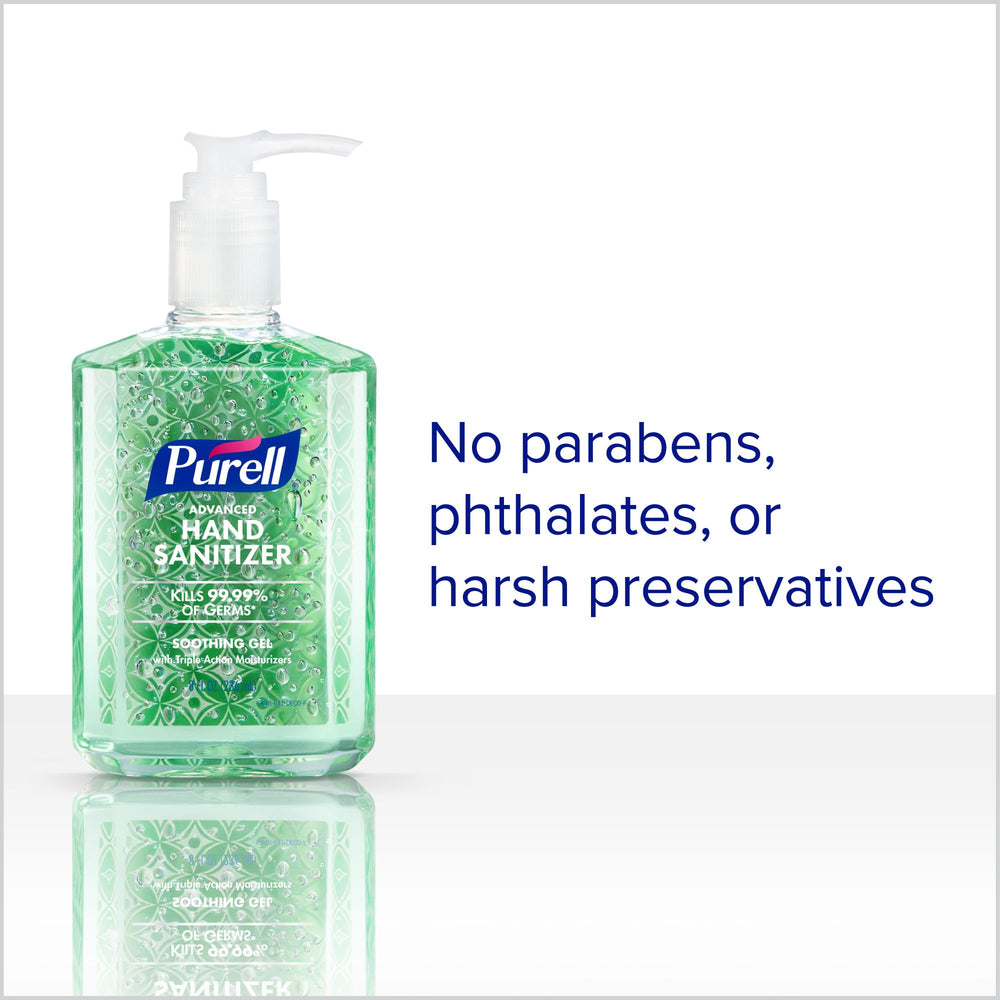 Purell botella en escritorio de oficina para higiene accesible