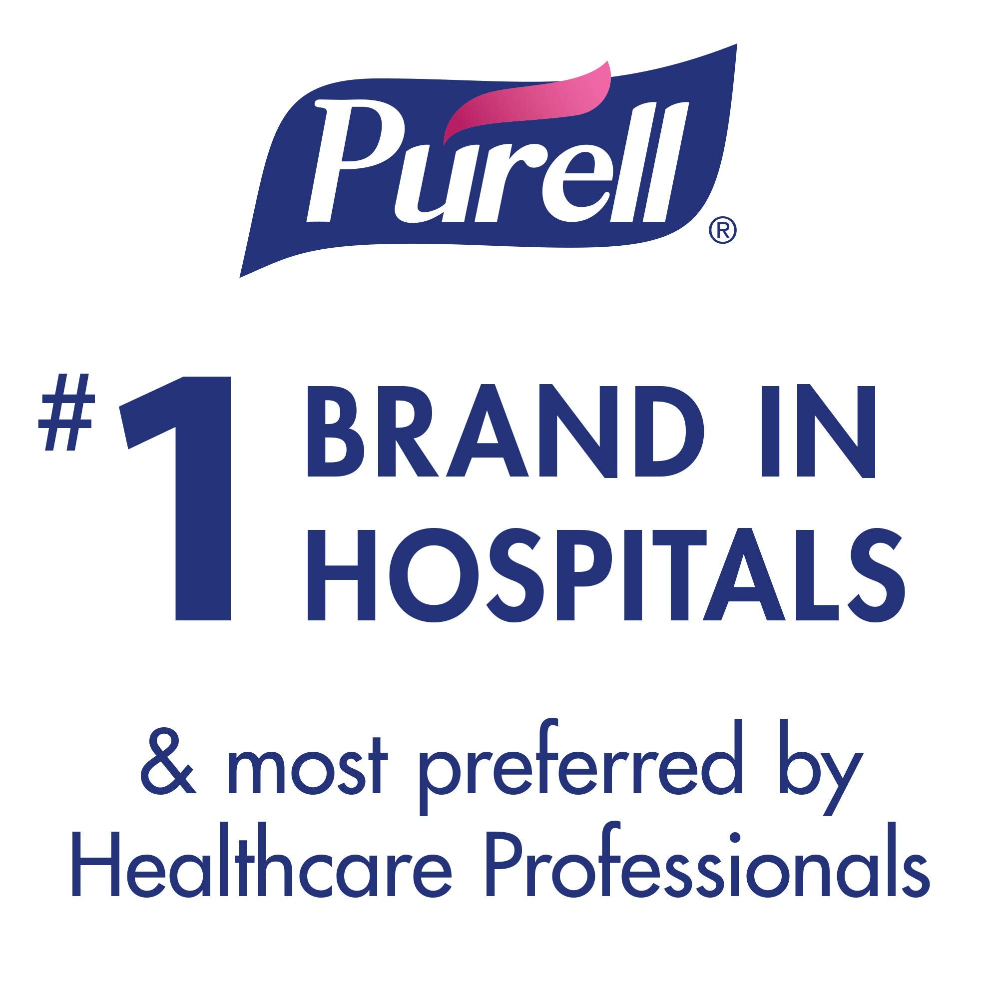 Purell comparación de tamaño con mano para demostrar portabilidad