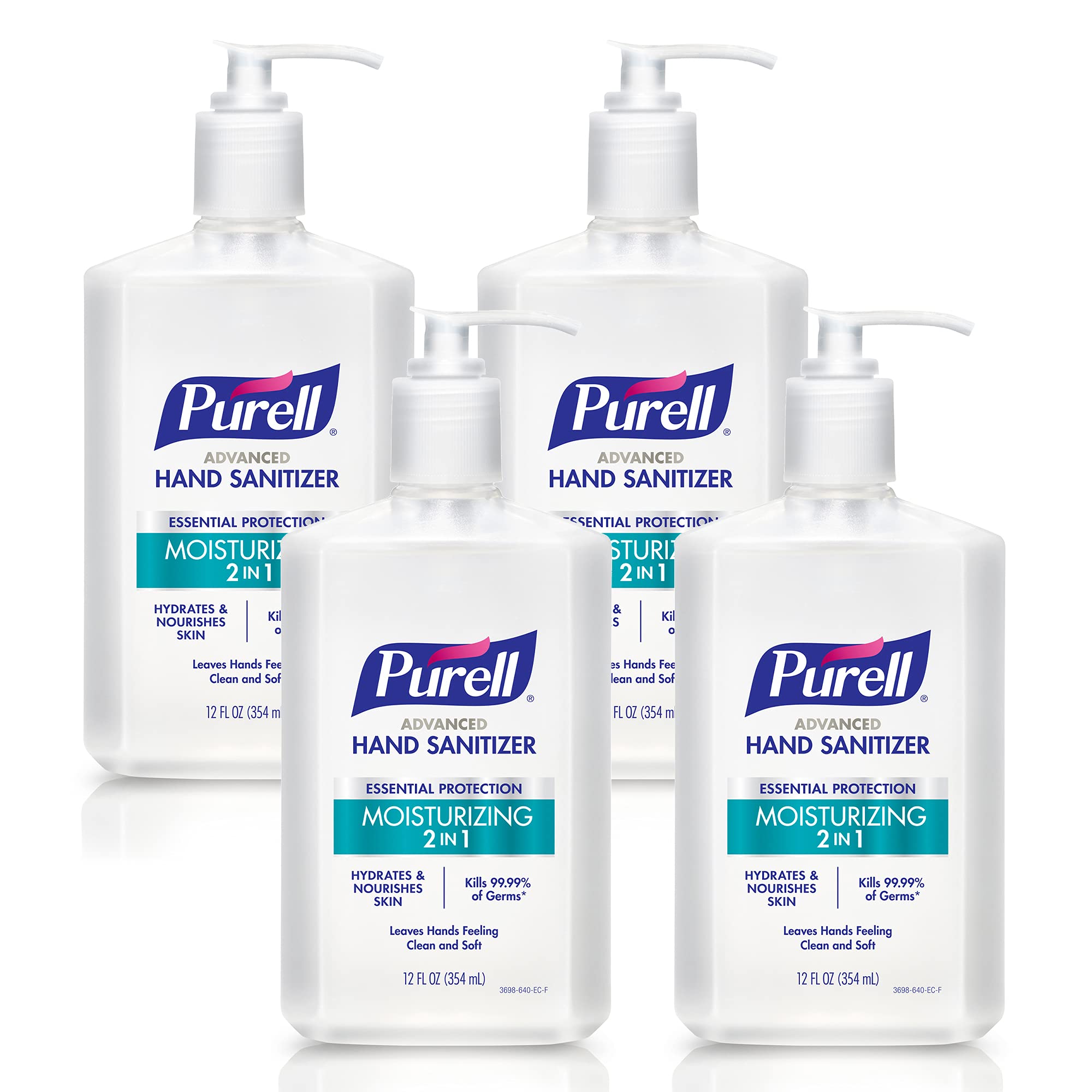 Purell envase frontal 12 oz con bomba mostrando etiqueta y uso práctico
