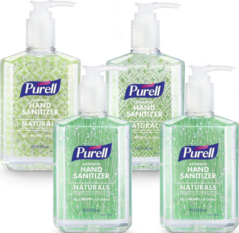 Purell Naturals front pump bottle showing label and design, Purell gentle protection