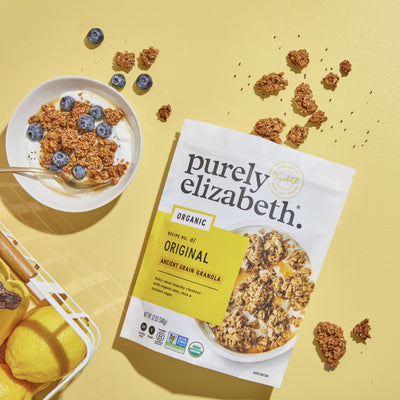 Purely Elizabeth ingredientes orgánicos cerca: quinoa, amaranto y coco beneficiosos