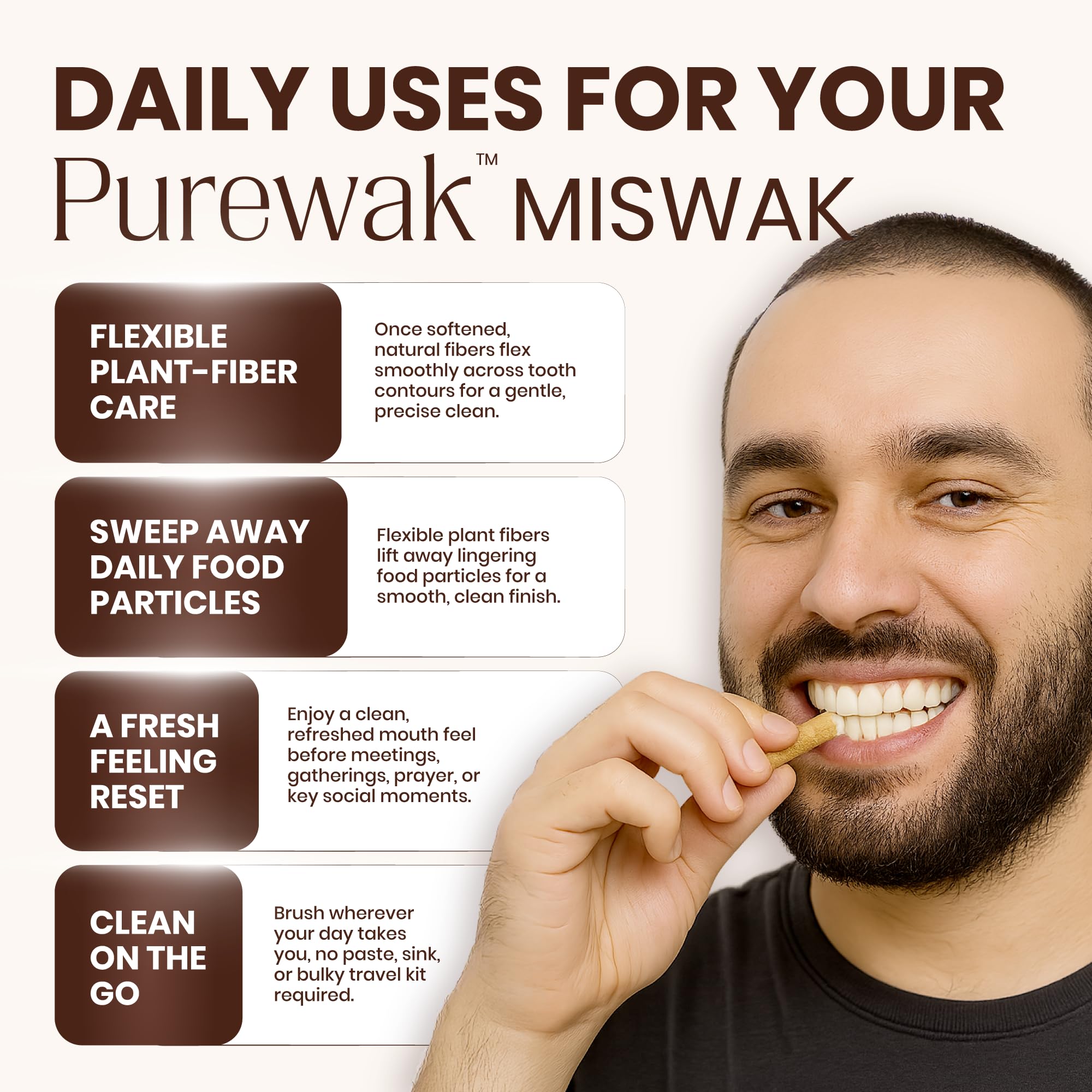 PUREWAK palos Miswak en ambiente de viaje dentro de estuche compacto