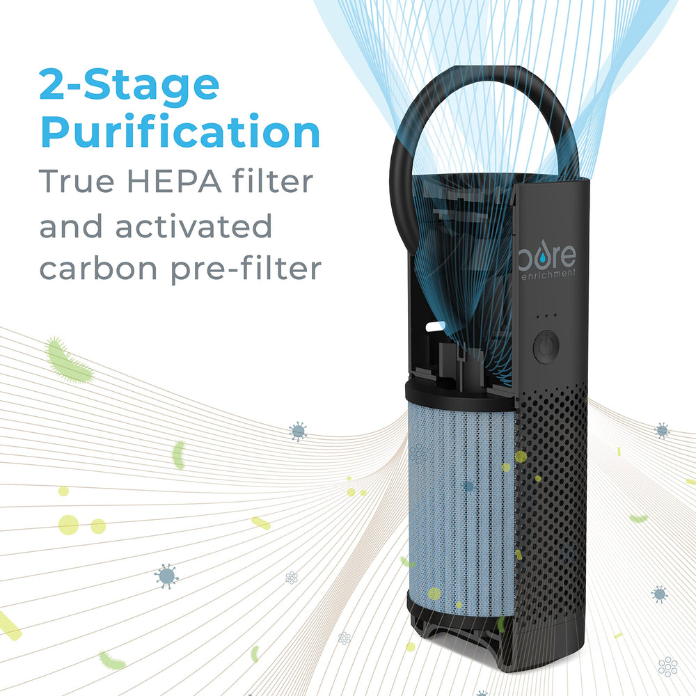 Pure Enrichment PureZone Mini en mano demostrando su ligereza y portabilidad