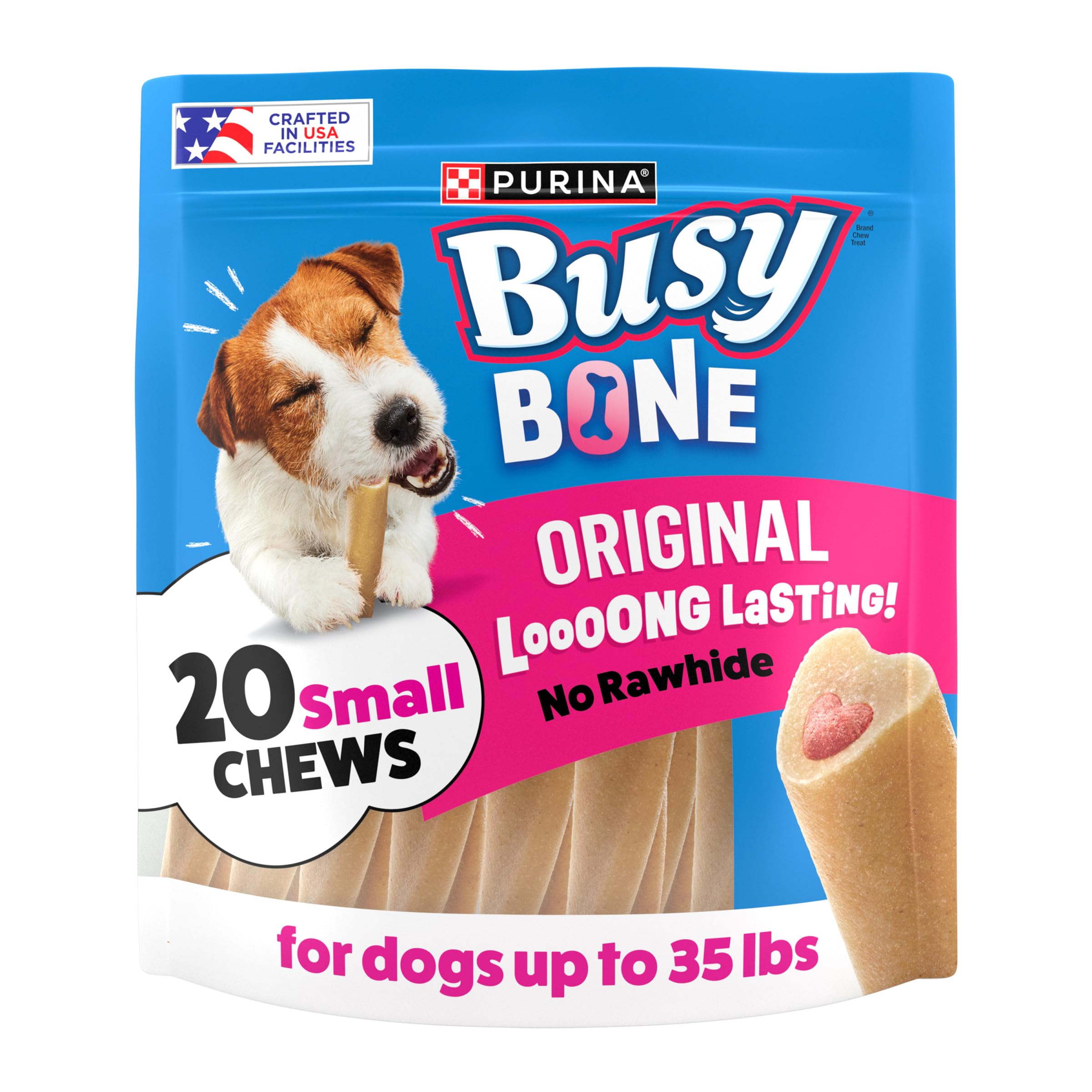 Purina Busy paquete frontal mostrando 20 unidades y diseño atractivo