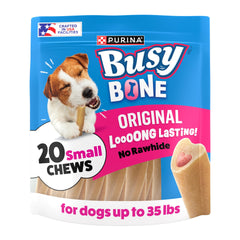 Purina Busy paquete frontal mostrando 20 unidades y diseño atractivo