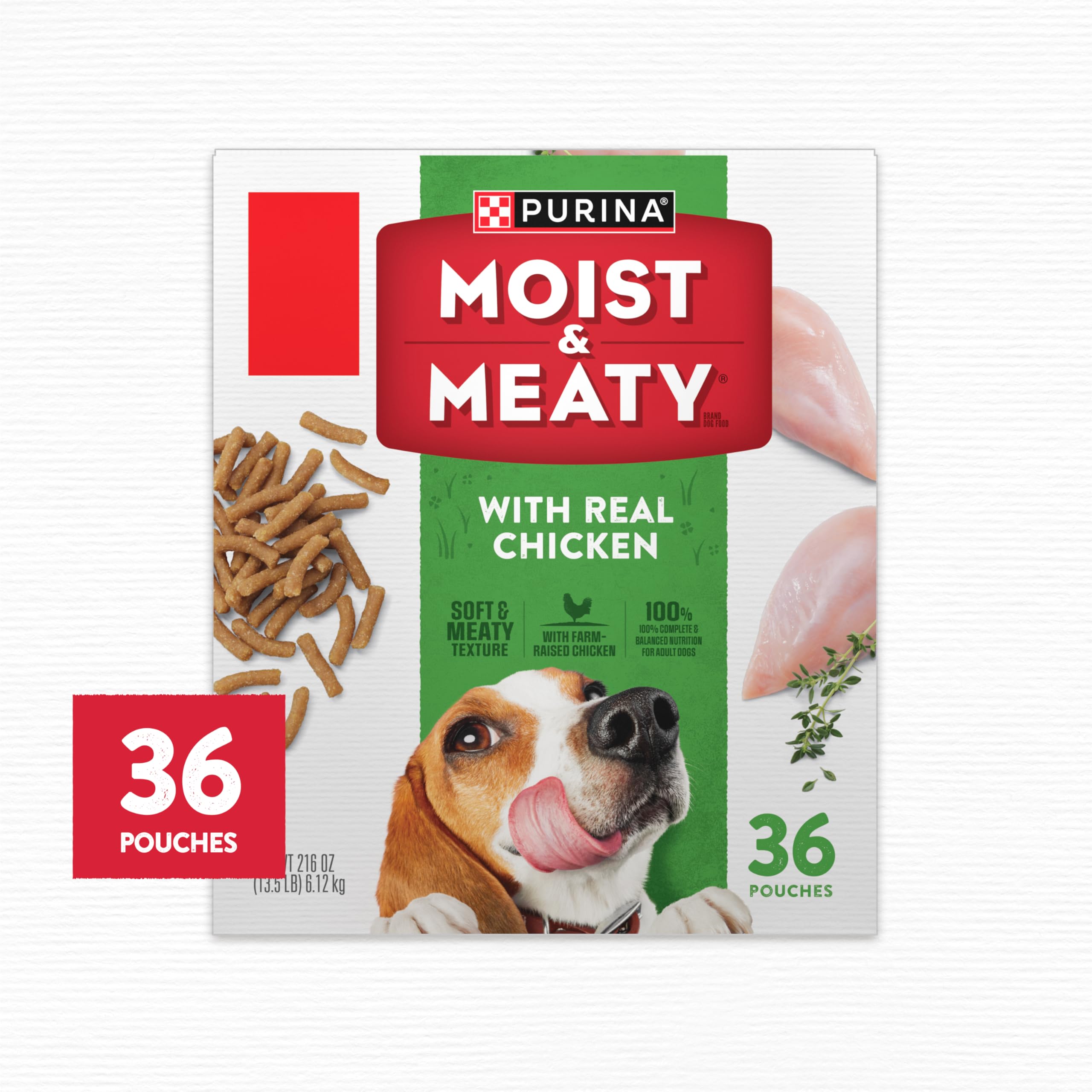 Purina Moist & Meaty caja de 36 unidades en cocina lista para almacenamiento