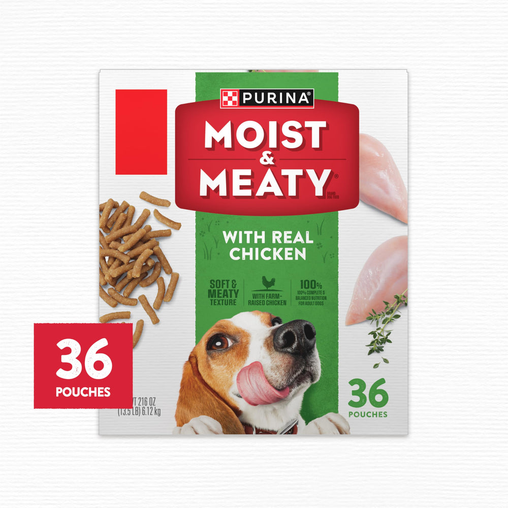 Purina Moist & Meaty caja de 36 unidades en cocina lista para almacenamiento