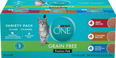 Purina ONE 24-pack front packaging showing variety and convenience
