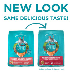 Purina ONE trozos tiernos y croquetas juntos que atraen al gato