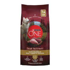 Purina ONE frente del empaque mostrando la receta de pavo y venado y beneficios nutricionales