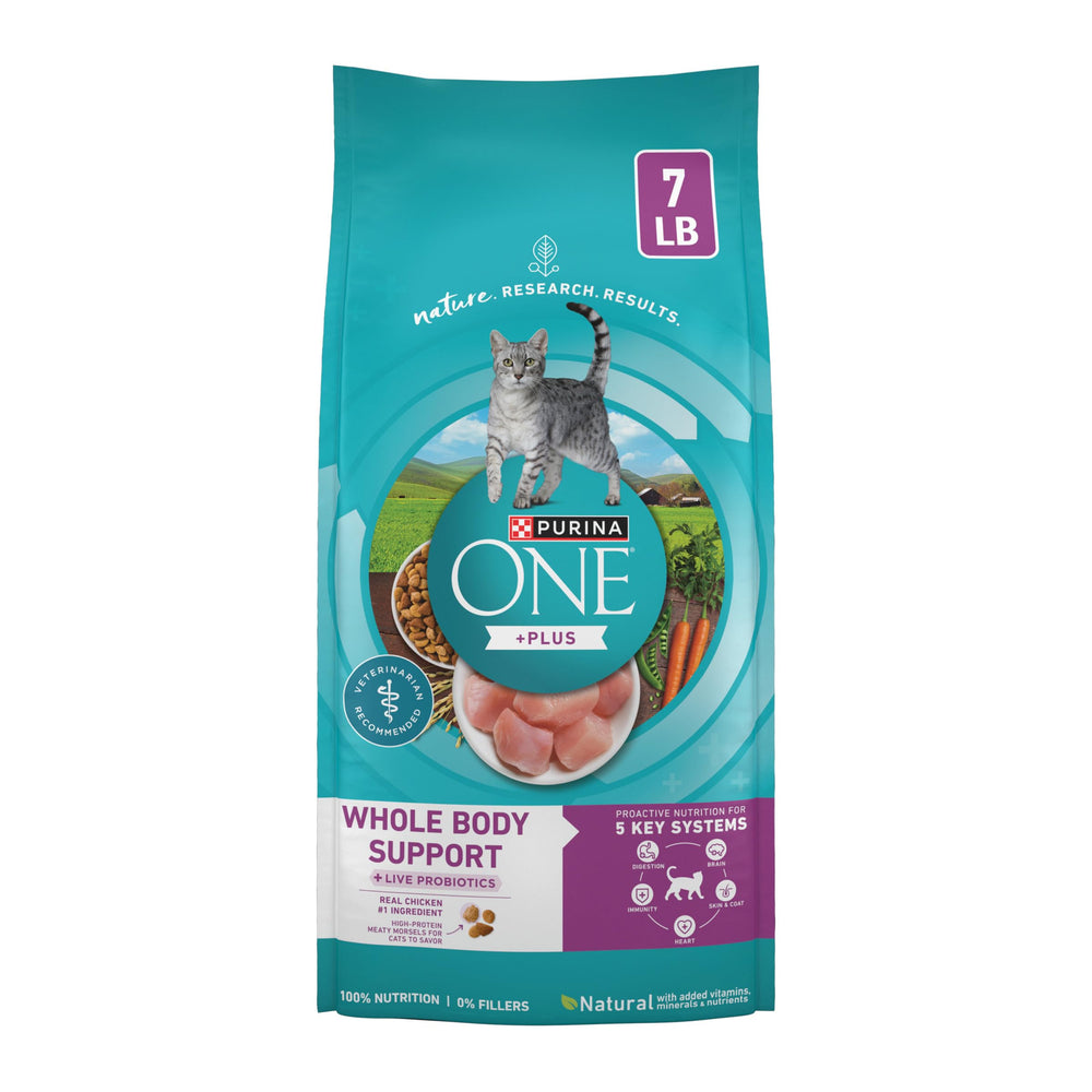 Purina ONE frente del paquete 7 lb mostrando marca y beneficio nutritivo