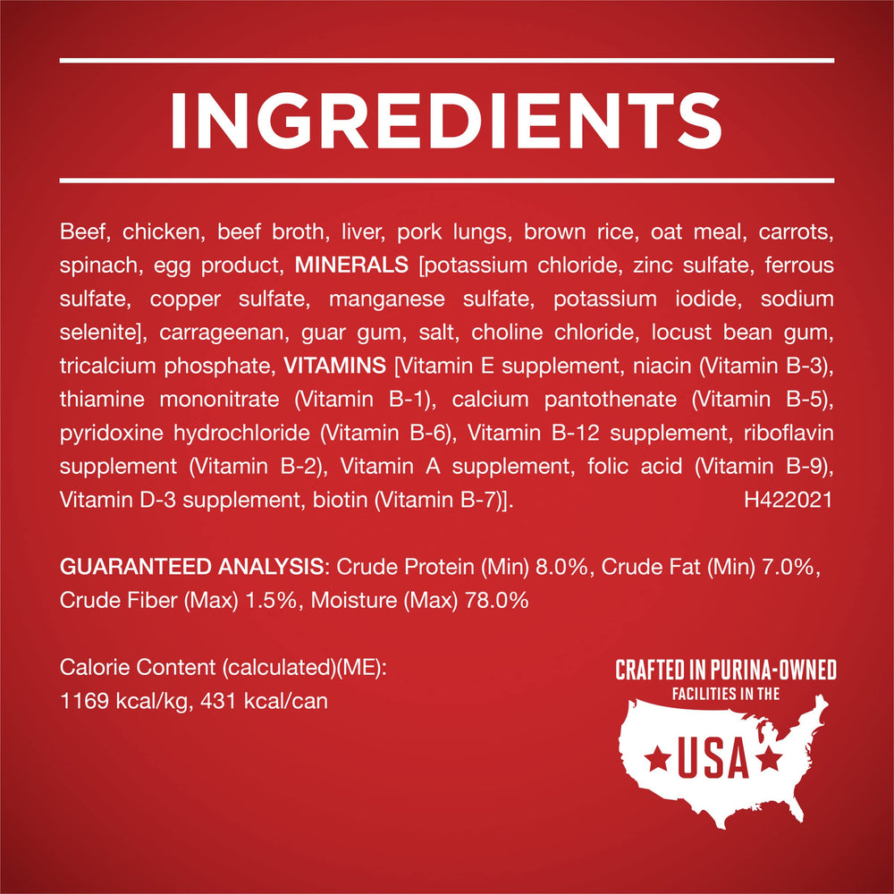 Purina ONE ingredientes principales carne y arroz visibles y naturales