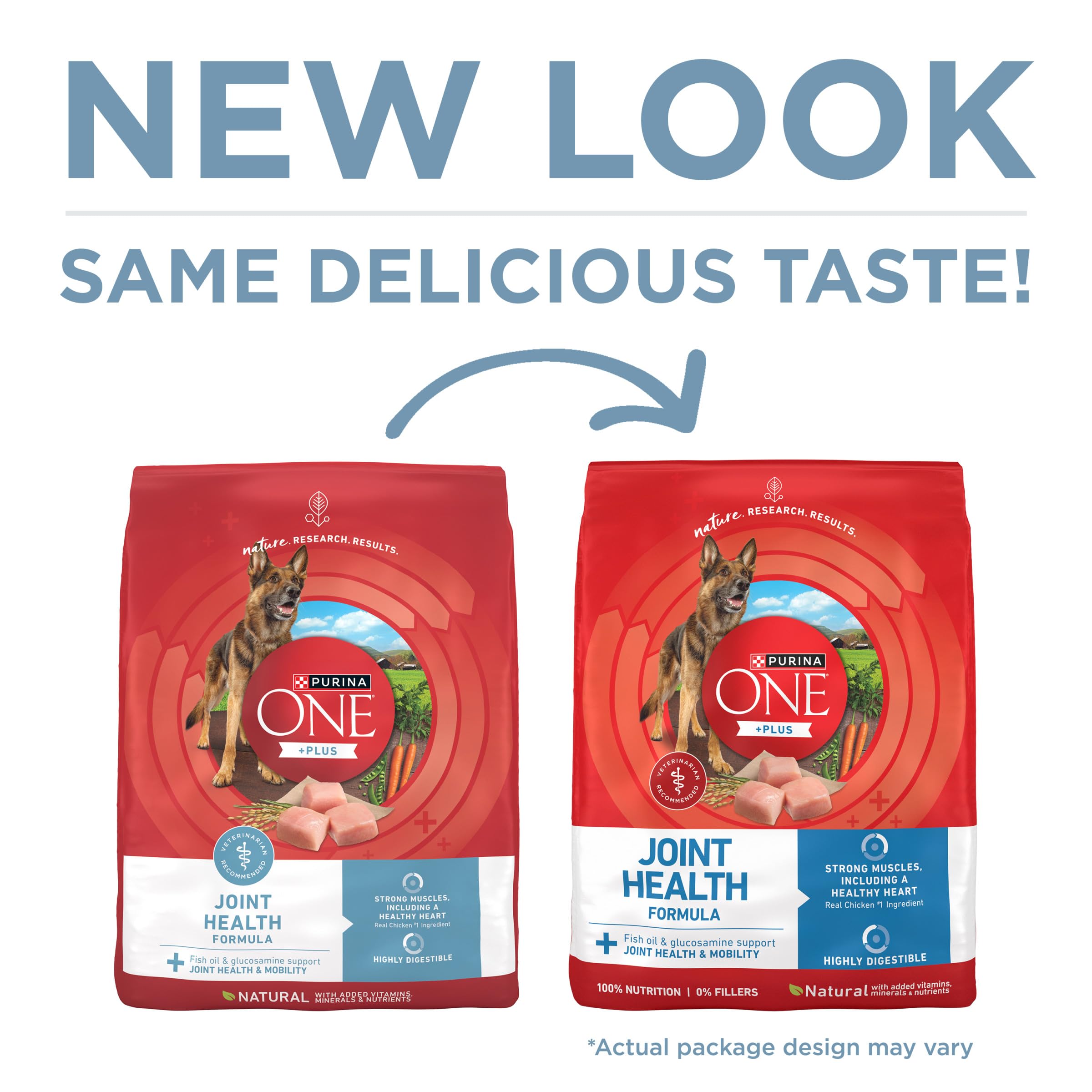 Purina ONE close-up kibble texture highlighting crunchy joint-support benefit