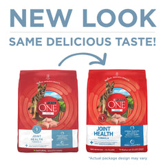 Purina ONE close-up kibble texture highlighting crunchy joint-support benefit