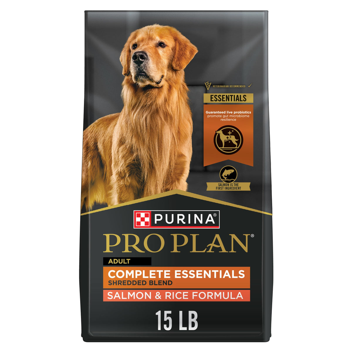 Purina Pro Plan envase frontal mostrando peso y fórmula, facilita elección rápida