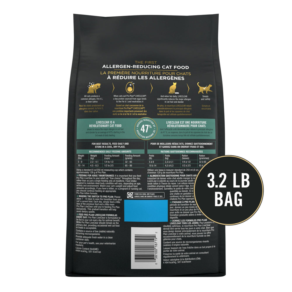Purina Pro Plan back-of-bag feeding guide and ingredient panel for clarity