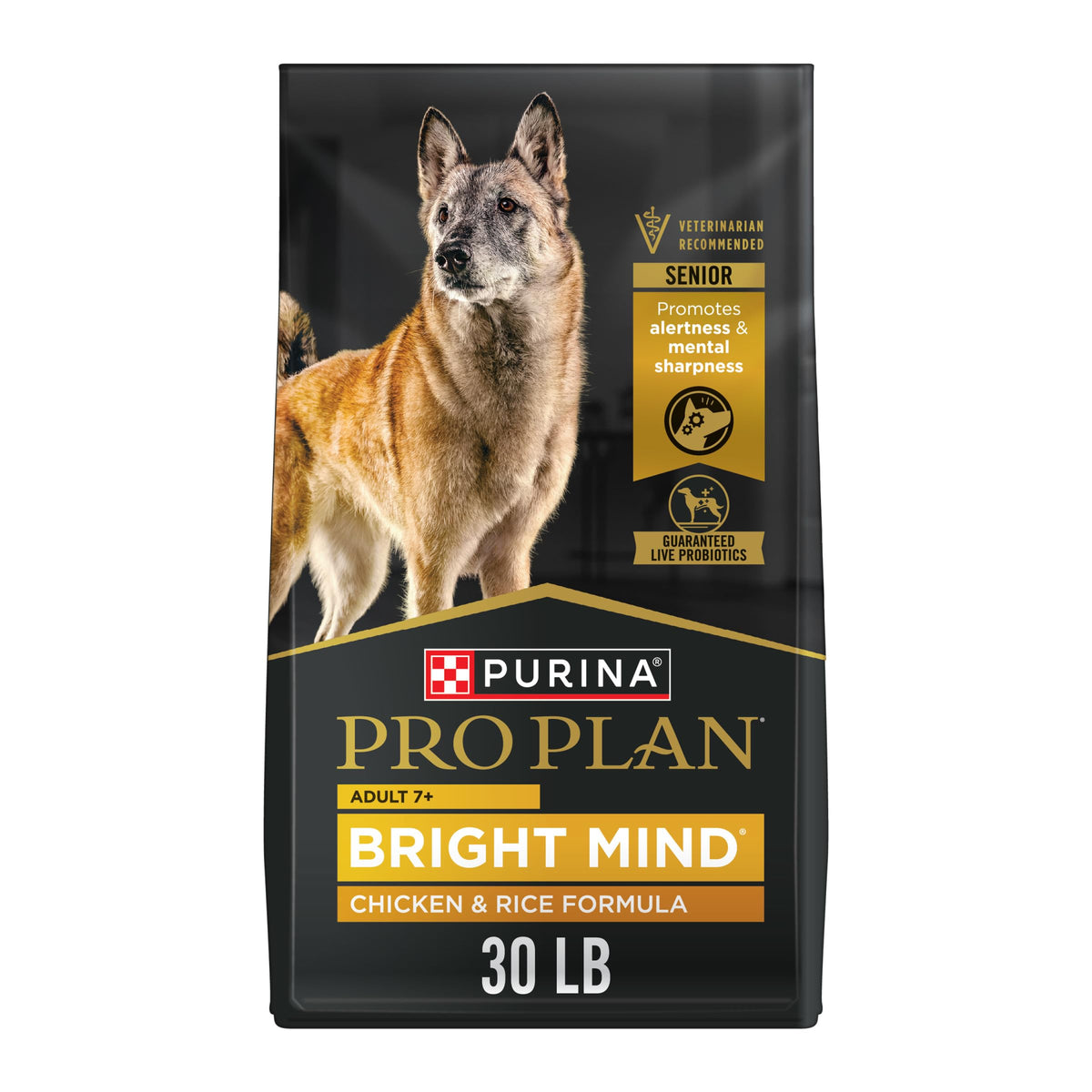 Purina Pro Plan empaque frontal destacando fórmula Senior y pollo
